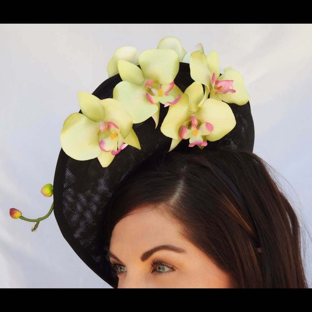 One Of A Kind Black Derby Fascinator With Orchids